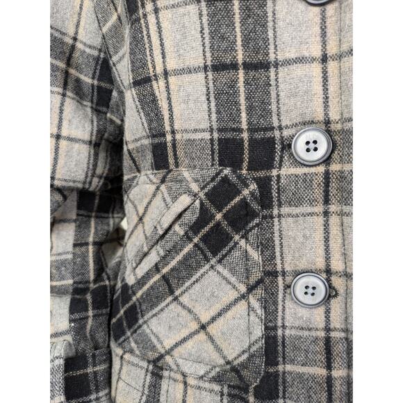 Rough Hewn Wool Blend Plaid Button Jacket XL Short Moto Peacoat Black Gray Tan - Picture 5 of 13